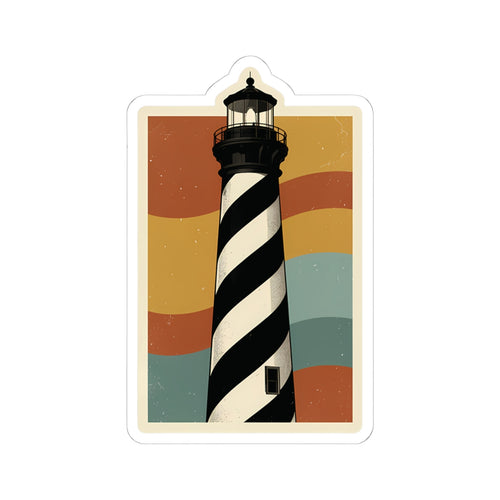 Vintage Cape Hatteras Lighthouse Sticker — Retro Coastal Kiss-Cut Vinyl Decal